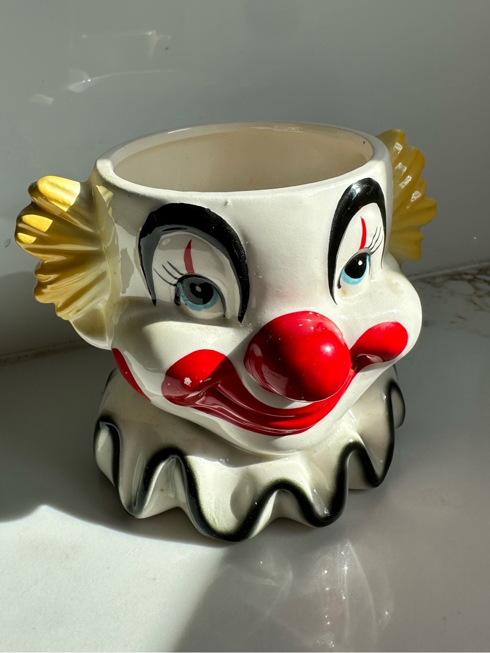 Vintage Japan Ceramic Clown Head Planter Vase Mid Century Kitsch